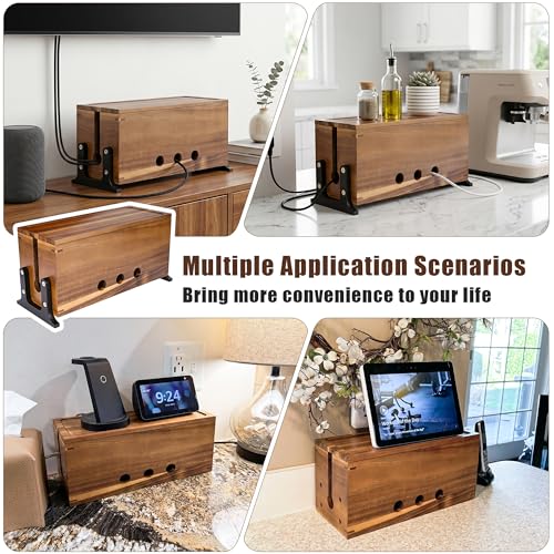 Extra Large Acacia Wood Cable Management Box, Pet Child Safe Cord Hider | Home Decor Cord Organizer, Sturdy Cable Hider Box for Power Strip, TV Wires, Desk & Floor & Office Under Desk Cable