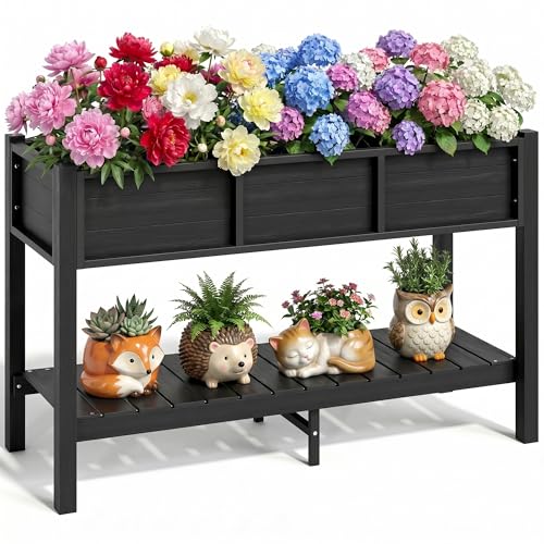 48x18x30in Raised Garden Bed HDPE, Weather-Resista... (Black)