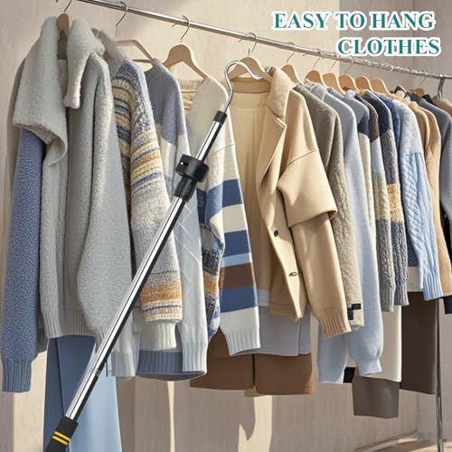 Clothes Hanger Reaching Hook Telescopic Adjustment clothes hook pole Light and can Extend from 37" to 65" with 4.7 "Hook and Sponge Handle.