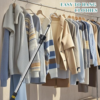Clothes Hanger Reaching Hook Telescopic Adjustment clothes hook pole Light and can Extend from 37" to 65" with 4.7 "Hook and Sponge Handle.