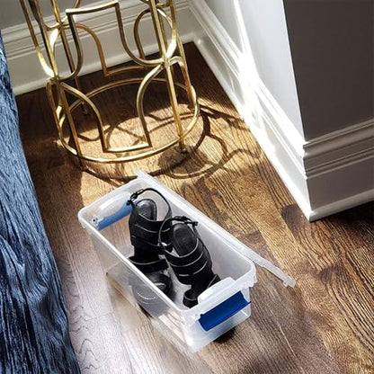 HOMZ 7.5 Quart Clear Plastic Stackable Storage Container Tote with Secure Latching Lid for Home and Office Organization, 5 Pack