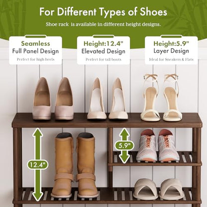 Bamboo Shoe Rack, 4 Tiers Shoe Organizer for Closet, Shoes Storage for 20-24 Pairs, Freestanding Shoe Shelf with Removable Pocket for Entryway Bedroom Front Door Dorm, Walnut Brown