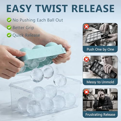 Large Ice Cube Molds, 2 Pack Round Ice Cube Mold with Storage Bin and Tongs, Makes 12 × 1.9-Inch Ice Spheres, Easy Fill and Twist Release for Whiskey, Bourbon and Cocktails