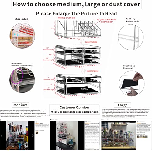 Cq acrylic 3 Pack Clear Makeup Organizer Countertop,Stackable 8 Drawers Skincare Organizer,Cute Skin Care Organizer for Vanity Hair Clip,Jewelry,Beauty Product Desk and Make Up Organizers for Vanity