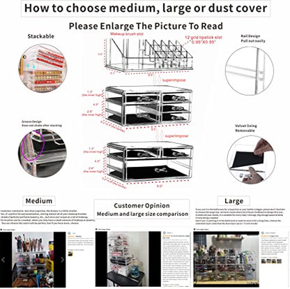 Cq acrylic 3 Pack Clear Makeup Organizer Countertop,Stackable 8 Drawers Skincare Organizer,Cute Skin Care Organizer for Vanity Hair Clip,Jewelry,Beauty Product Desk and Make Up Organizers for Vanity
