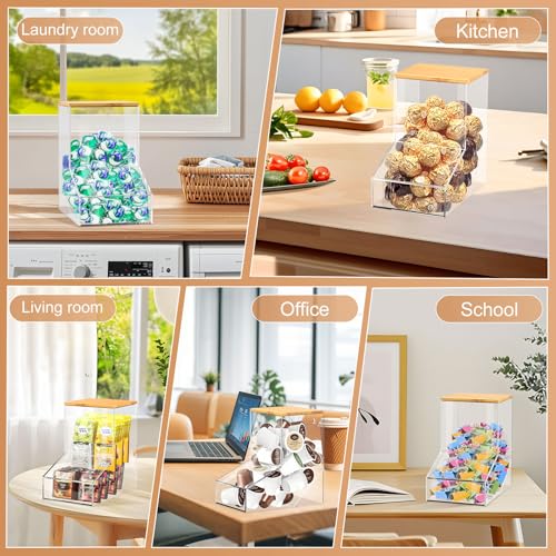 JYPS Laundry Box, Acrylic Dishwasher Pod Rack with 2 Lids | Powder Dispenser, Dry Ball, Beads, Soap Storage Box, For Room Table/Wall Mounted, Snack Candy Storage