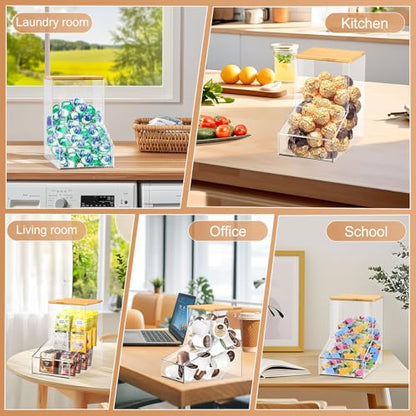 JYPS Laundry Box, Acrylic Dishwasher Pod Rack with 2 Lids | Powder Dispenser, Dry Ball, Beads, Soap Storage Box, For Room Table/Wall Mounted, Snack Candy Storage
