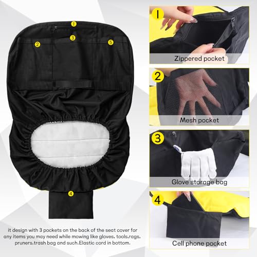 Lawn Mower Seat Cover with 5 Convenient Storage Pockets Weatherproof | Lawn Mower Seat Cover Weatherproof Tractor Seat Cover Riding Mower Seat for Cub Cadet and John Deere (Medium)