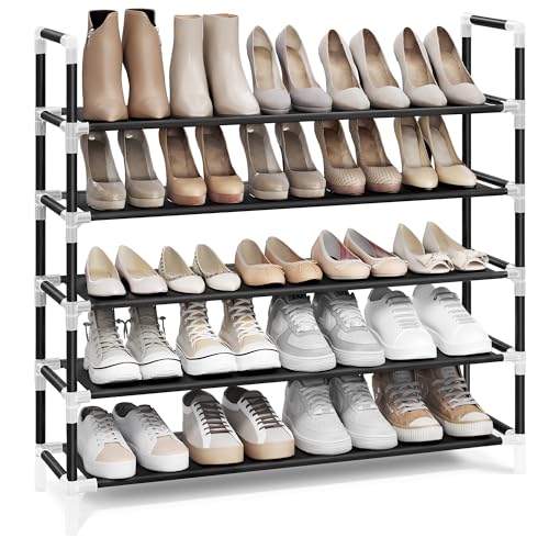 SONGMICS 5-Tier Shoe Rack, Shoe Storage for Hallway Closet, Slim and Space-Saving, Metal Frame, Non-Woven Fabric Shelves, Black ULSH55H