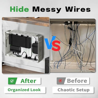 9" in-Wall Media Box - Recessed TV Outlet & Structured Wiring Box for Cable Management, Fits Samsung Frame TV, Streaming Devices, Routers, White