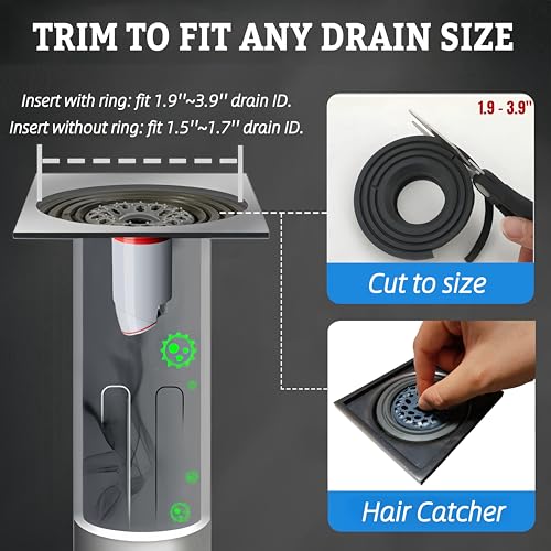 Odor-Proof Shower Drain Plug - Backflow Preventer with Magnetic Closure Valve, Hair Catcher, and Silicone Reducer Ring, Fits 1.9''-3.9'' ID Drains, Sewers, and Pipes