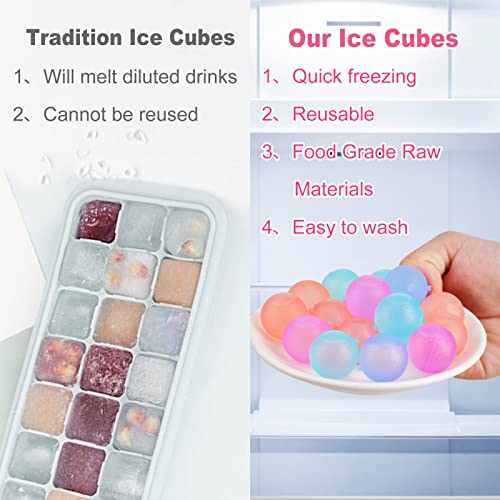 Reusable Ice Cubes for Drinks, Color-Changing Round, 100 Pack | BPA-Free Plastic Cubes, No Diluting, Refreezable, Fake Ice Look, Chilled Beverages, Coffee Bars, House Party Drinks