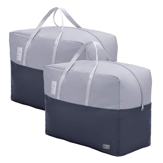 75L large Zipper Under-bed Comforter Storage Bag,2park moving bag | (2) Folding Blanket Storage Bag with Reinforced Handle, Bedding, Quilt, Clothes, Pillows, travel storage organizer, Grey