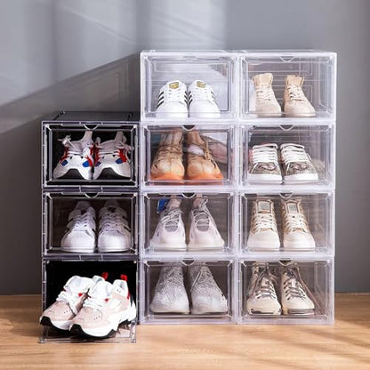 Attelite Shoe Storage Boxes Stackable Clear Shoe Organizer Cabinet,6 Pack | Shoe Box for Entryway Closet,Thicken Sturdy Durable Plastic,Fit up to Men's Size 12,Tool-free Assembly,Magnetic Door