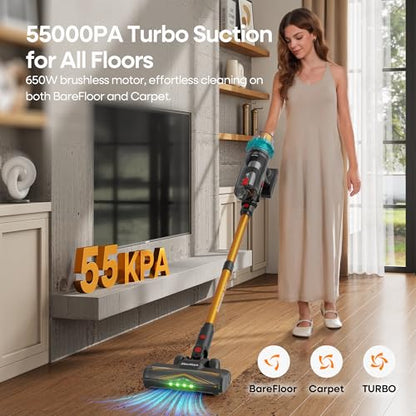 Cordless Vacuum Cleaners for Home, 650W 55KPa Powe... (Gold)
