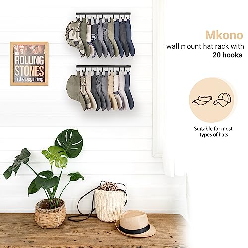 Mkono Hat Organizer, Metal Hat Rack for Wall Storage Holds 40 Caps Set of 4 | Space-Saving, Rust-Proof Coating, Sturdy & Durable, Holder Baseball Caps Scarves Bags Keys Belts, Bedroom Entryroom Closet