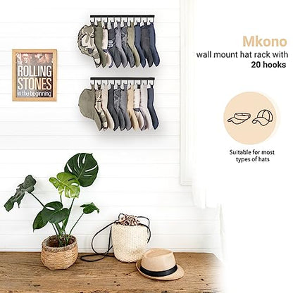 Mkono Hat Organizer, Metal Hat Rack for Wall Storage Holds 40 Caps Set of 4 | Space-Saving, Rust-Proof Coating, Sturdy & Durable, Holder Baseball Caps Scarves Bags Keys Belts, Bedroom Entryroom Closet