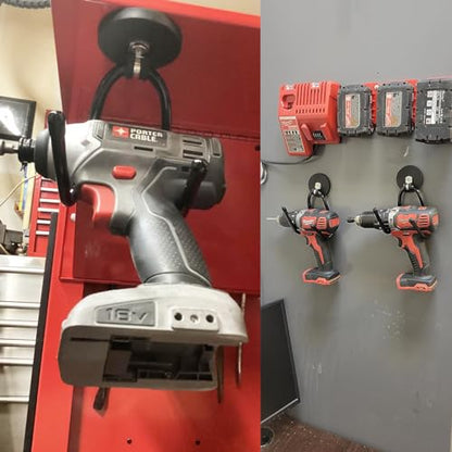 4 Pack Strong Garage Magnetic Hooks, Power Tool Organizer Rack, Heavy Duty Storage Utility Magnet Hooks for Power Drill,Garden Tools, Hose,Pegboard,Garage, Workshop for Indoor & Outdoor Hanging