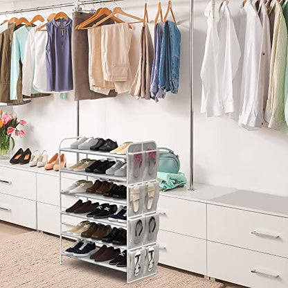 Simple Houseware 6-Tier Shoe Rack Organizer w/Side Hanging Pockets, Grey | Holds 18–28 Pairs, Tall Shoe Storage for Closet, Entryway, or Garage