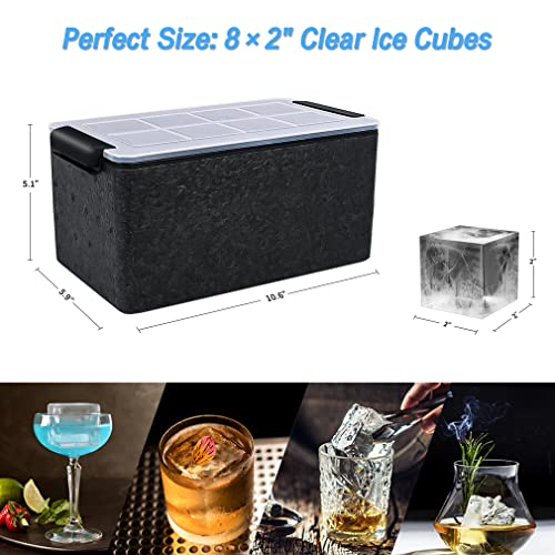 Upgrade 2 Inch Clear Ice Cube Tray Make 8 Large Square Crystal Ice Cube Maker for Cocktail, Whiskey & Bourbon Drinks, Gifts for Men