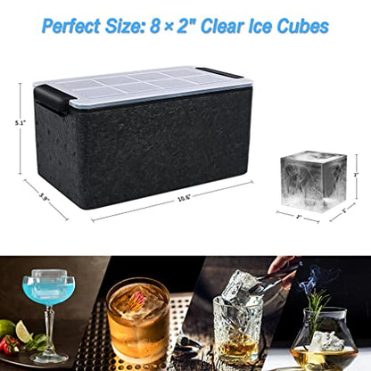 Upgrade 2 Inch Clear Ice Cube Tray Make 8 Large Square Crystal Ice Cube Maker for Cocktail, Whiskey & Bourbon Drinks, Gifts for Men