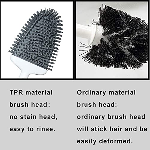 Silicone Toilet Brush, Ventilation Slots Base Holder 2 Pack Silver | Flexible Bristles Flat Head for Rim, Hair Tangle-Free, Easy to Clean, Compact Design, Rustproof Handle, for Toilet/Sink/Tub