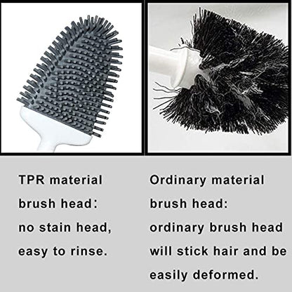 Silicone Toilet Brush, Ventilation Slots Base Holder 2 Pack Silver | Flexible Bristles Flat Head for Rim, Hair Tangle-Free, Easy to Clean, Compact Design, Rustproof Handle, for Toilet/Sink/Tub