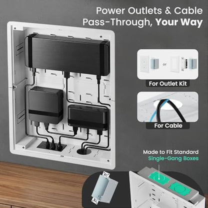 ynVISION.DESIGN 17" Recessed in-Wall Media Box for Clean TV Install | Flush to Wall, vented cover, adjustable device shelf, cable straps, knock-out, fits Apple TV, Roku, Fire TV, Samsung Connect