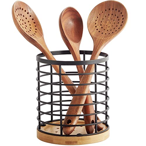 Utensil holder for Kitchen Counter - 5.2" x 5.2" x... (black | Steel, Wood)