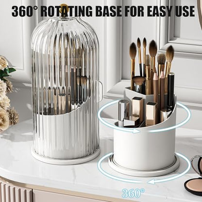 Concealed Toothbrush Holder, Rotating Bathroom Organizer Countertop | Toothbrush and Toothpaste Holders with Cover, Waterproof and Dustproof, 360° Rotating Base, for Bathroom Countertop