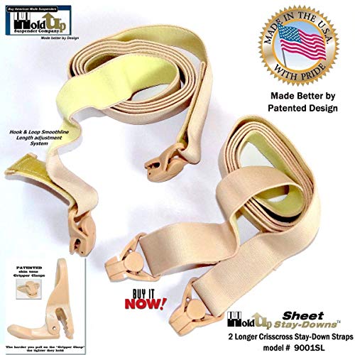 Holdup Crisscross Fitted Sheet Strap Stay-Downs Patented Gripper Clasps | Holdup Crisscross fitted sheet strap stay-downs with USA patented gripper clasps. Secure hold keeps sheets firmly in place.