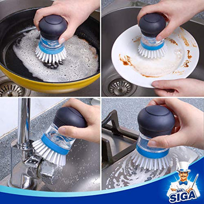 MR.SIGA Soap Dispensing Palm Brush Refill, Pack of 4 | Non-scratch, safe for non-stick cookware