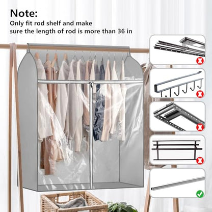 Garment Bags for Hanging Clothes Storage Closet Garment Rack Cover Dust Proof Coat Protector for Suits Jackets with Large Clear Window (Grey)