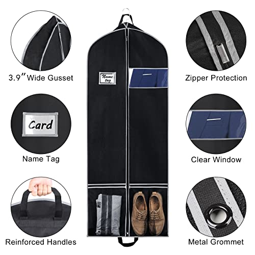 Zilink Long Garment Bags for Dresses Coat Bags for Travel & Storage 60 in | 2 Large Pockets, 2 Carry Handles, Gusseted, Suit Cover Protector for Suit Coat Dress Tuxedos, Set of 2