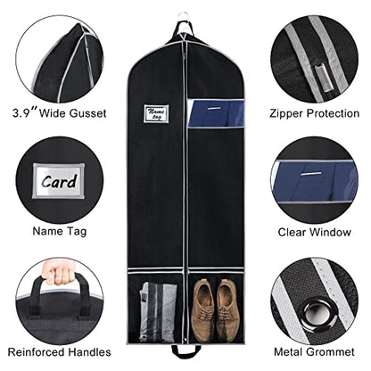 Zilink Long Garment Bags for Dresses Coat Bags for Travel & Storage 60 in | 2 Large Pockets, 2 Carry Handles, Gusseted, Suit Cover Protector for Suit Coat Dress Tuxedos, Set of 2