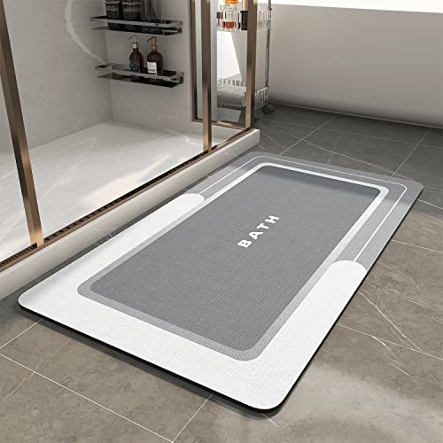 MontVoo-Bath Mat-Bath Mat Rug Non Slip Super Absorbent Stain Resistant Quick Dry Thin Bathroom Rug-Bath Mats for Bathroom Floor Bathtub Vanity-Bathmat Bath Rug Easy Care 17"x35" Grey