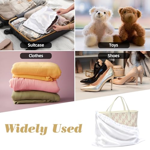 12 Pack Dust Bags for Handbags Travel Storage Pouch Silk Cloth Bag | Drawstring Large Storage Pouch for Handbag Purse Shoes Boots, White 19.6x15.7inch