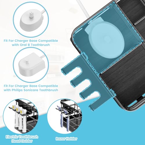 Toothbrush Holders Instant-Drying Organizer - Bathroom Countertop/Wall Mounted Electric Toothbrush Holder - Toothbrush Head Toothpaste Holder Bathroom Counter Organizers Storage Black