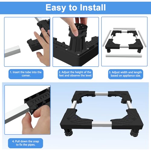 Mini Fridge Stand Adjustable Universal Base with 4 Strong Feet Washer Dryer Pedestal for Small Refrigerator, Portable Compact Washer or Dryer, Black