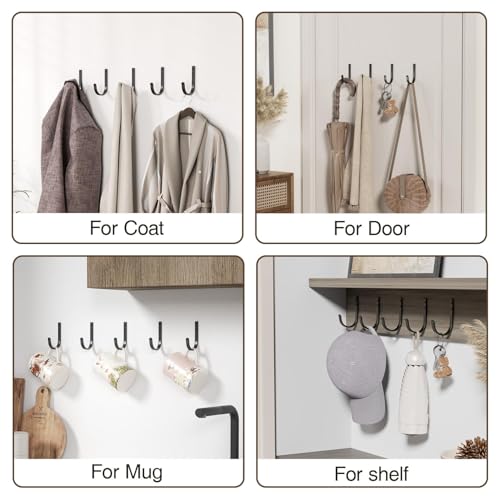 20-Pack Wall Hooks for Hanging Towel/Coat - 22LB Screw in Metal Hanger Wall Mount, for Outdoor, Closet, Door, Bathrooms, for Backpack, Robe, Black