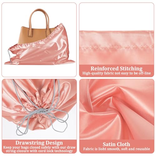 12 Pcs Dust Bags for Purses and Handbags Satin Purse Storage Organizer With Drawstring Closure Handbag Protector 16 x 20 in, Pink