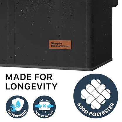 Simple Houseware Double Laundry Hamper with Lid & Removable Bags, Black | Heavy Duty 600D Polyester, Water-Resistant Surface