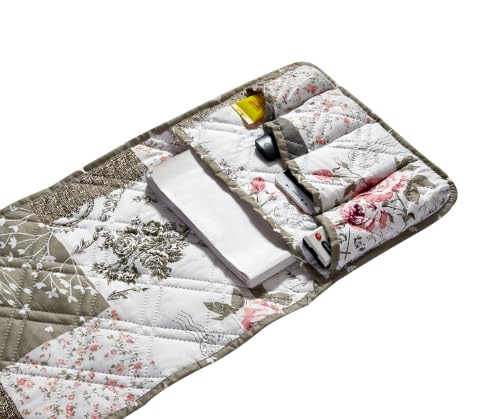Brilliant Sunshine Patchwork Couch Armrest Organizer, Rose Grey (35"×13") | Non Slip Armchair Caddy for Sofa Recliner, Washable Remote Controls Holder, Storage for Magazine, Phone, iPad