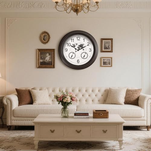 Pytha Sight 18 Inch Outdoor Clocks for Patio Waterproof,Starry World Map | 18 Inch Illuminated Indoor Outdoor Clocks Waterproof,Smart Night Light Sensor,Thermometer & Hygrometer for Patio,Pool,Garden