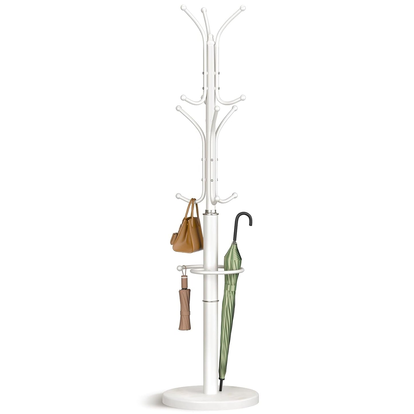 Yoobure Metal Coat Rack Freestanding with Marble Base, Coat Tree with 12 Hooks & Umbrella Holder, Coat Hanger Stand for Corner Entryway Bedroom Office, Heavy Duty Coat Rack Stand for Clothes Hats Bags