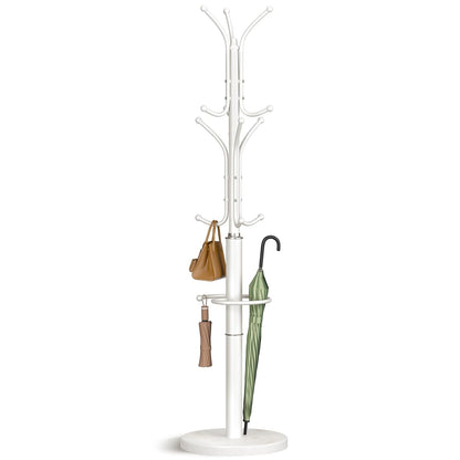 Yoobure Metal Coat Rack Freestanding with Marble Base, Coat Tree with 12 Hooks & Umbrella Holder, Coat Hanger Stand for Corner Entryway Bedroom Office, Heavy Duty Coat Rack Stand for Clothes Hats Bags