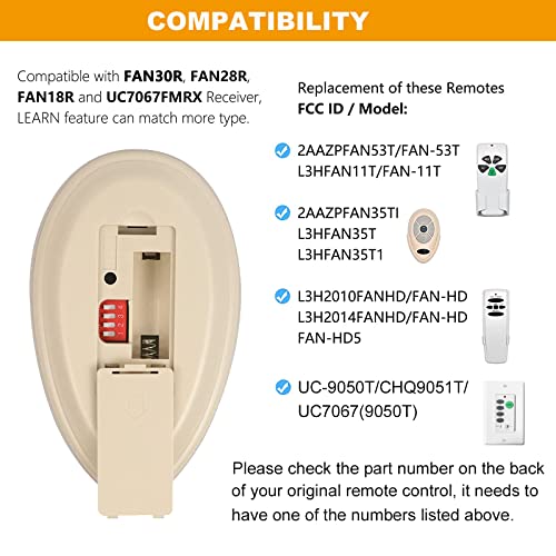 FAN35T Ceiling Fan Remote Control Replacement for Allen+Roth, Kichler | Replacement Harbor Breeze FAN-53T L3HFAN35T 35T L3HFAN35T1 35T1, 3-Speed & Light Dimmer, 303.9MHz,Two Ways to Program