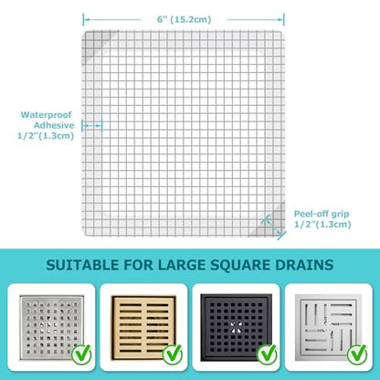 25 Pack Disposable Shower Drain Hair Catcher Mesh Stickers - Peel & Stick Drain Strainers to Prevent Clogs, Strong Waterproof Adhesive, Mess-Free Disposable Drain Covers for Shower, 6 inch, Square