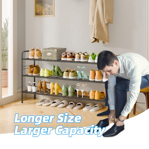3 Tier Shoe Rack for Closet, 44 Inch Extra Long Shoe Storage Organizer for Shelves, Heavy Duty Metal, Easy Assembly, Black
