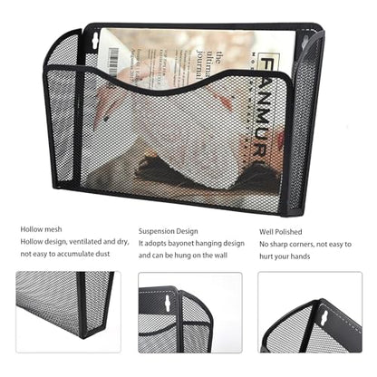 3 Pack Wall File Organizer, Mesh Wall File Pocket Mail Organizer Hanging Metal Vertical Wall Mounted File Holder for Office/Home